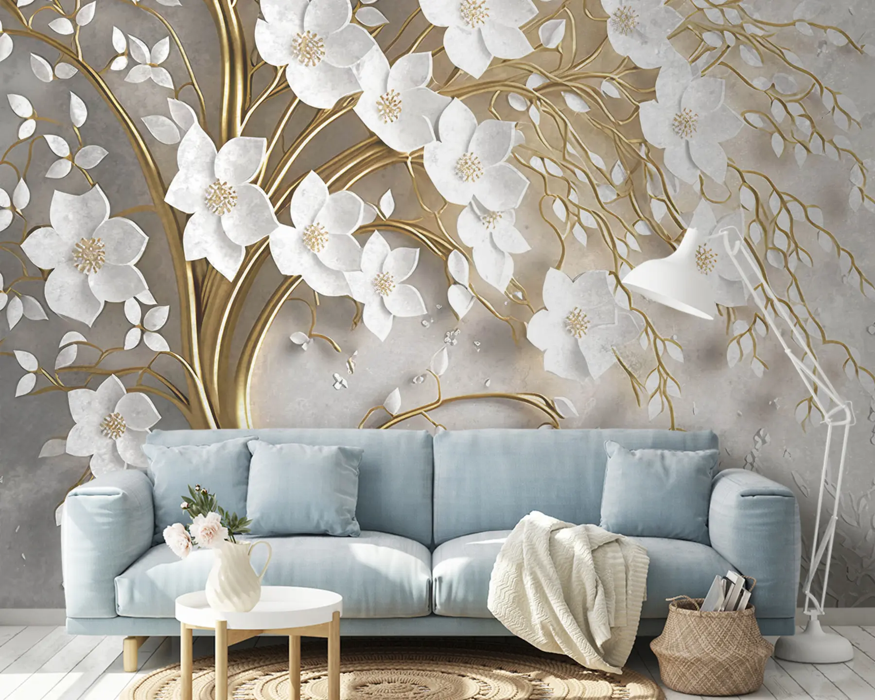 murales de pared árbol con flores blancas u94015