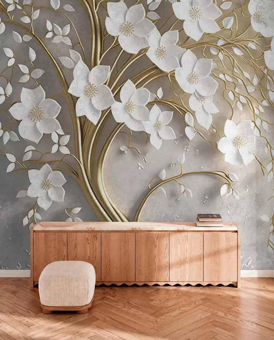 murales de pared árbol con flores blancas u94015