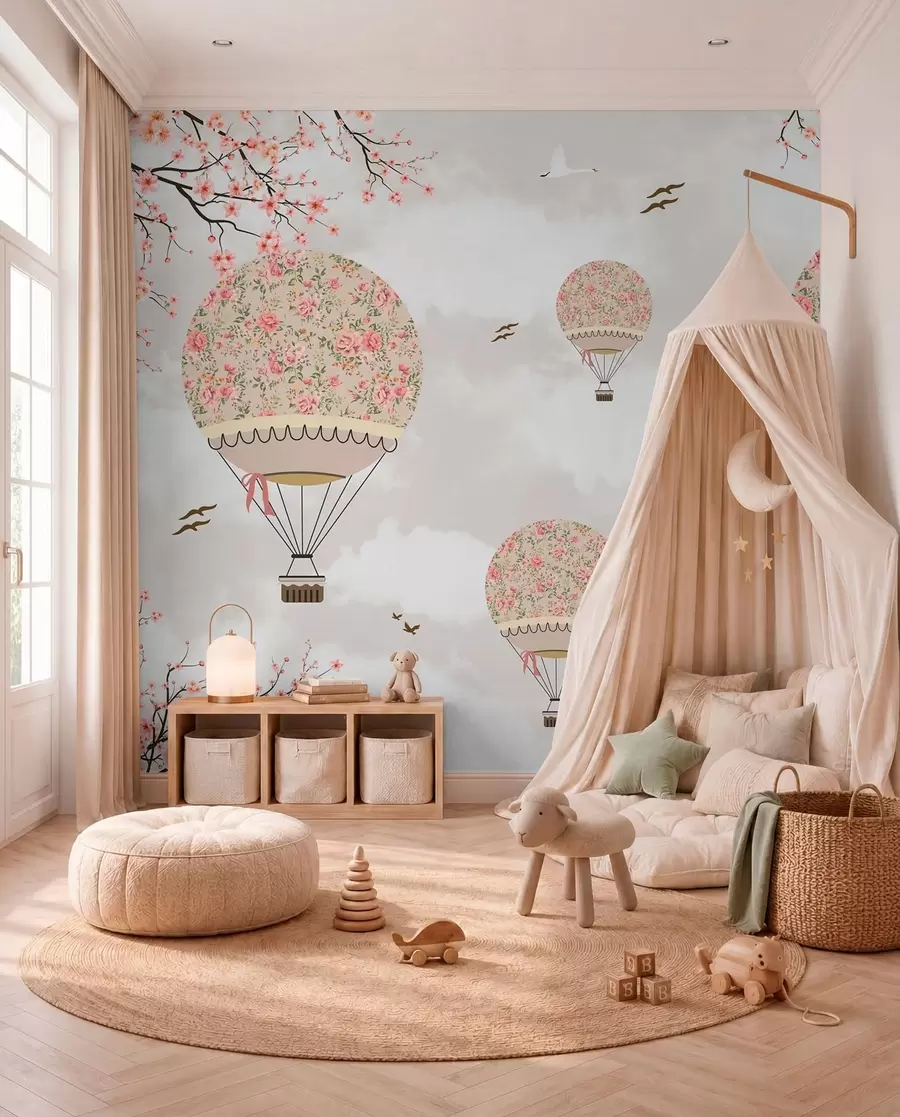 murales de pared Globos en flores y ramas de sakura u94445