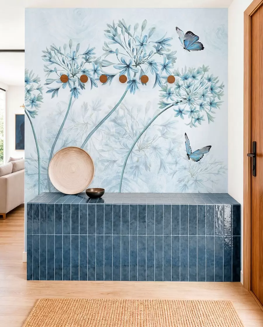 murales de pared Planta, flor y azul u35495