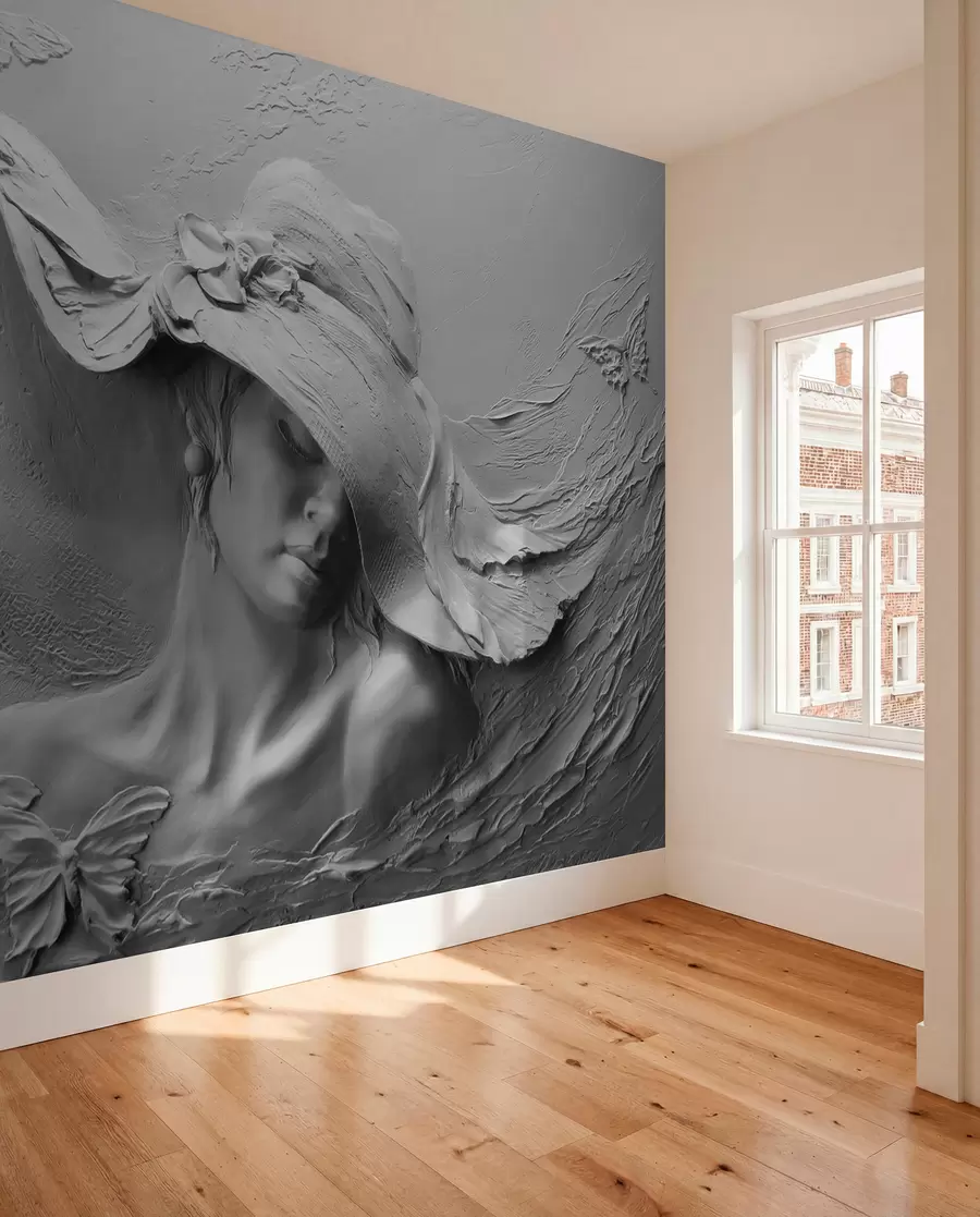 murales de pared Mujer con sombrero 3D u62592