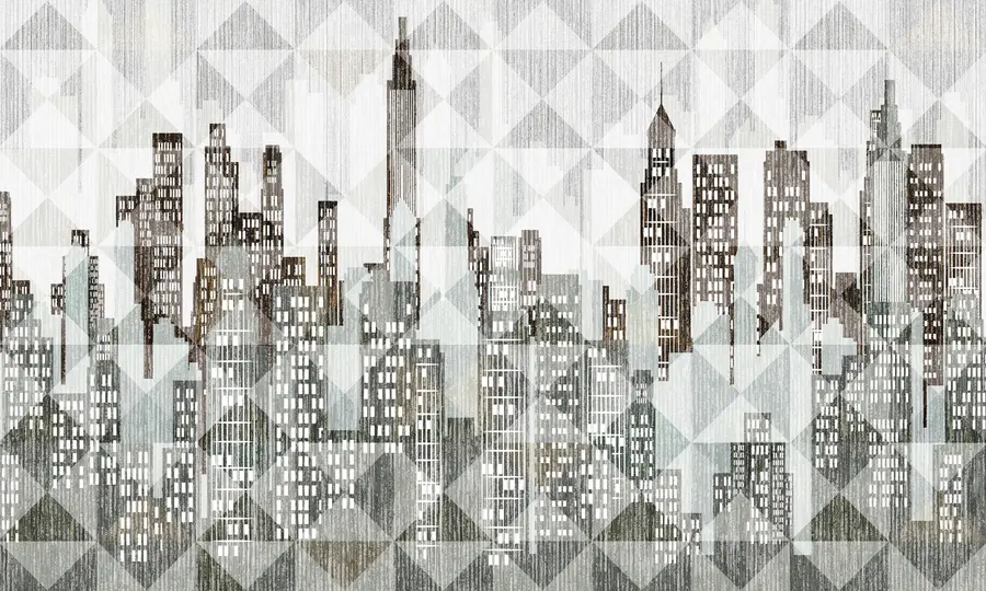 murales de pared Arte, rascacielos y fuente u04526