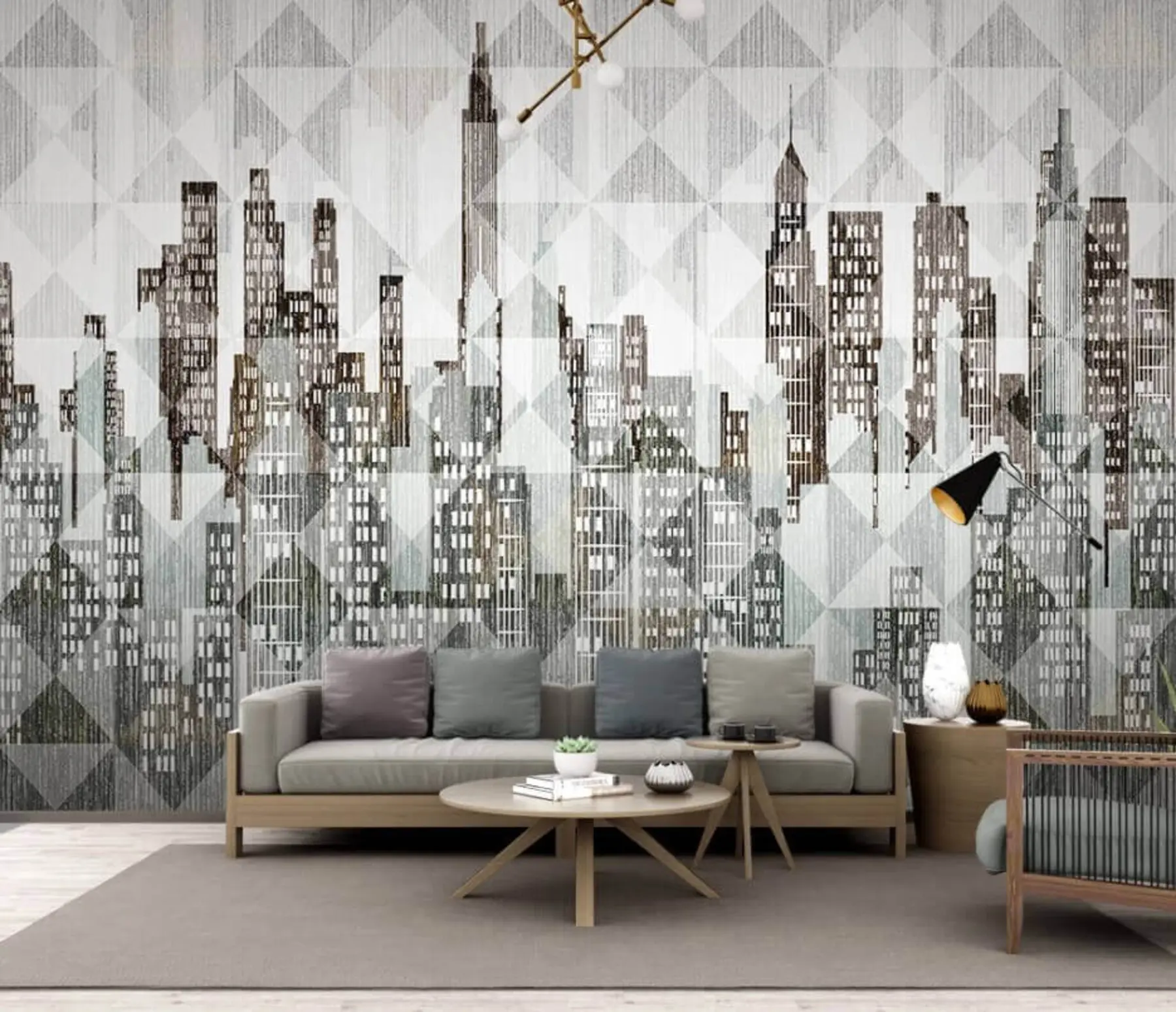 murales de pared Arte, rascacielos y fuente u04526