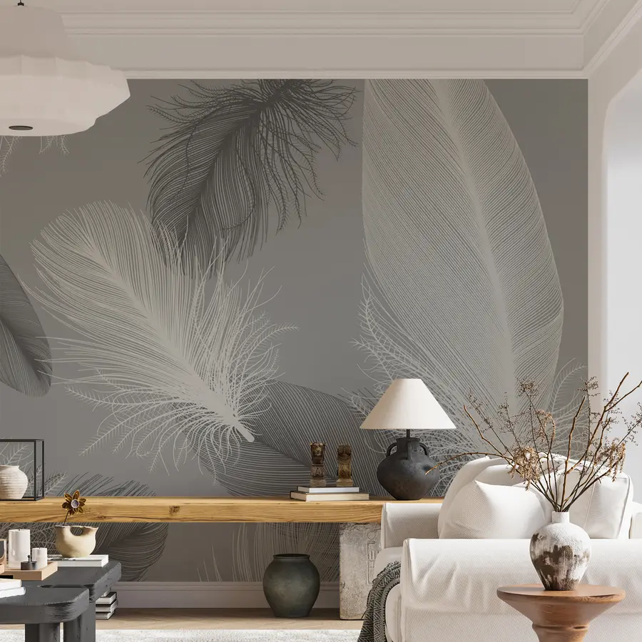 murales de pared plumas blancas y negras u04919