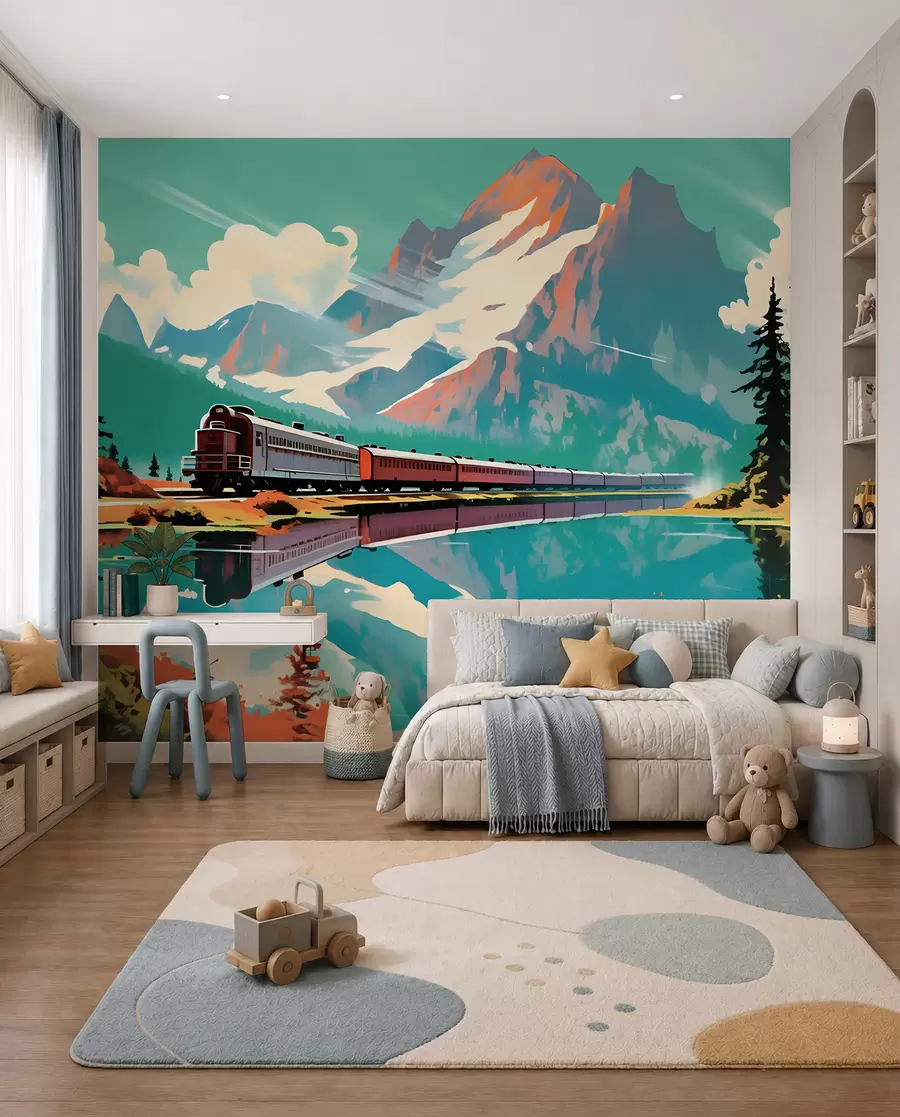 murales de pared Tren y paisaje de montaña u94759