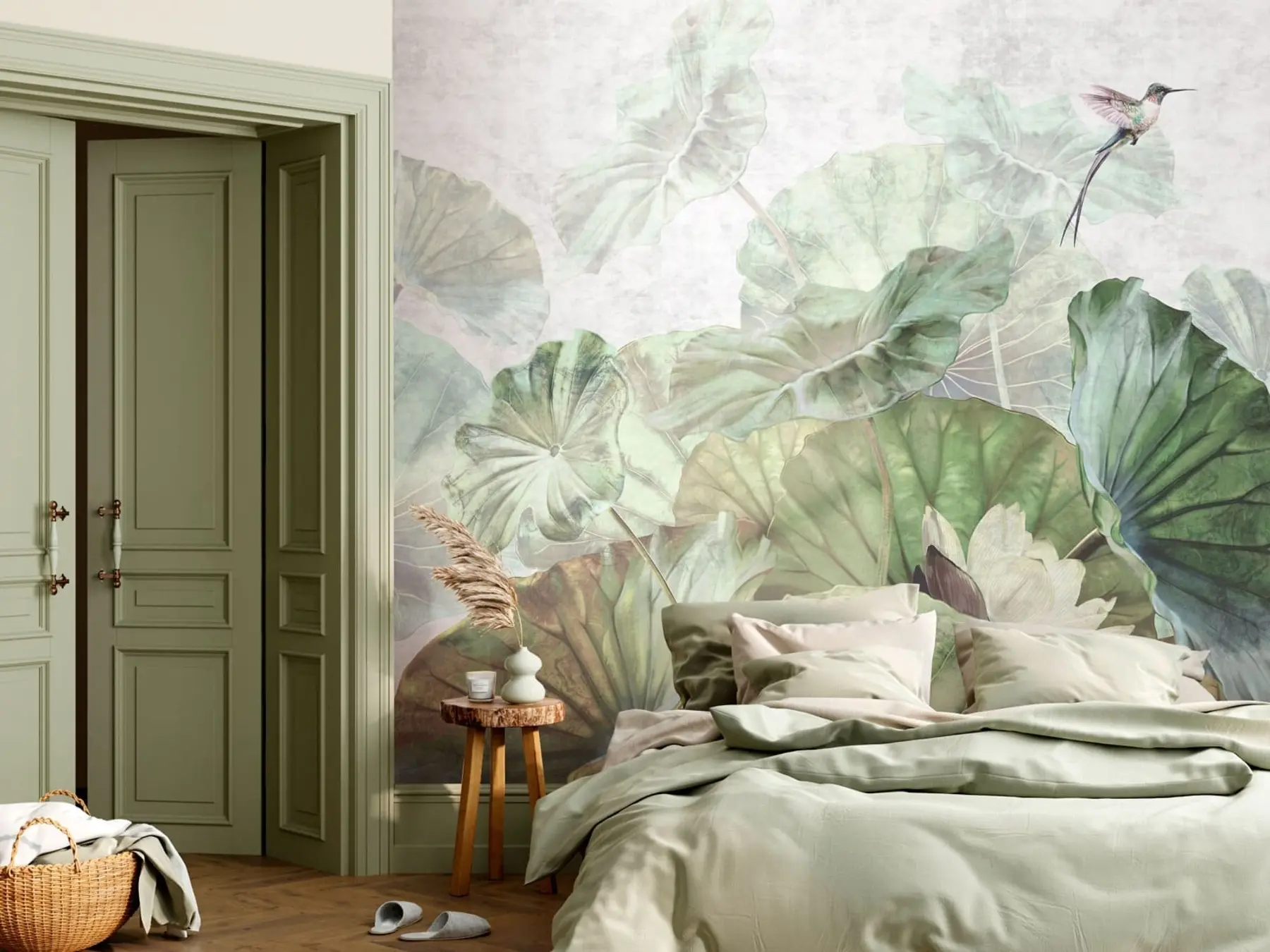 murales de pared Nenúfares grandes Nenúfares y flamenco rosa u94273