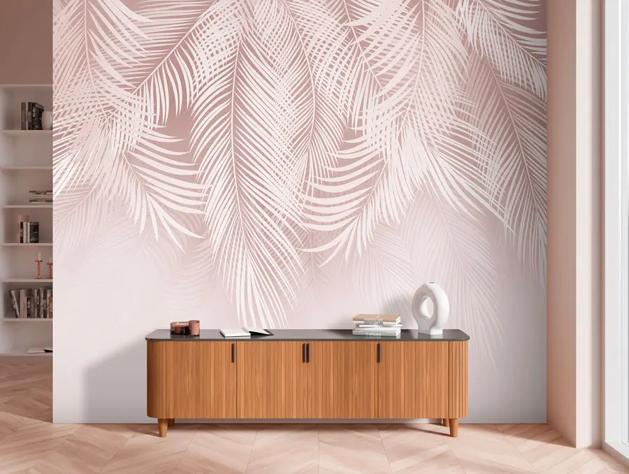 murales de pared Hojas de palma de color rosa frágil u94360