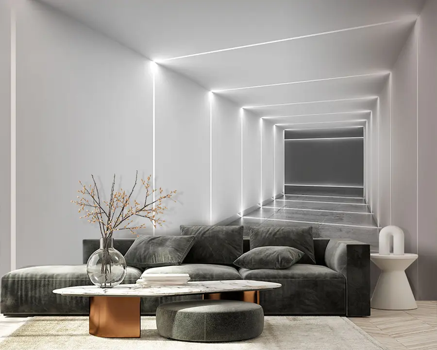 murales de pared Túnel blanco con suelo de cemento pulido u95075