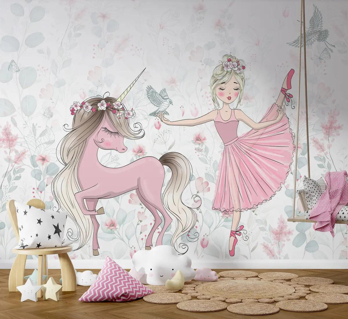 murales de pared Princesa y unicornio rosa u95007