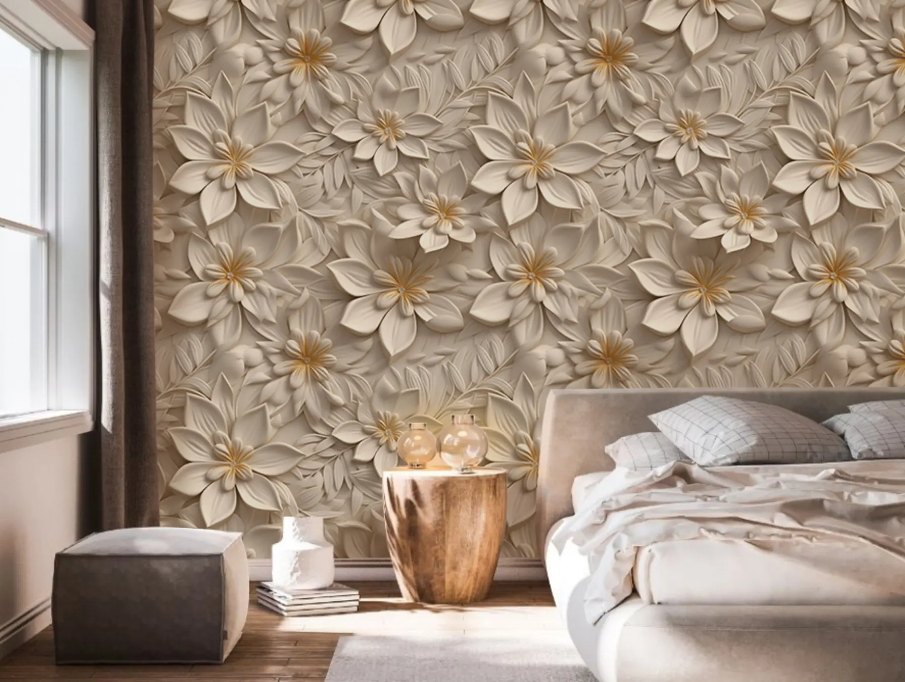 murales de pared Dispersión de flores blancas con efecto 3D u95251
