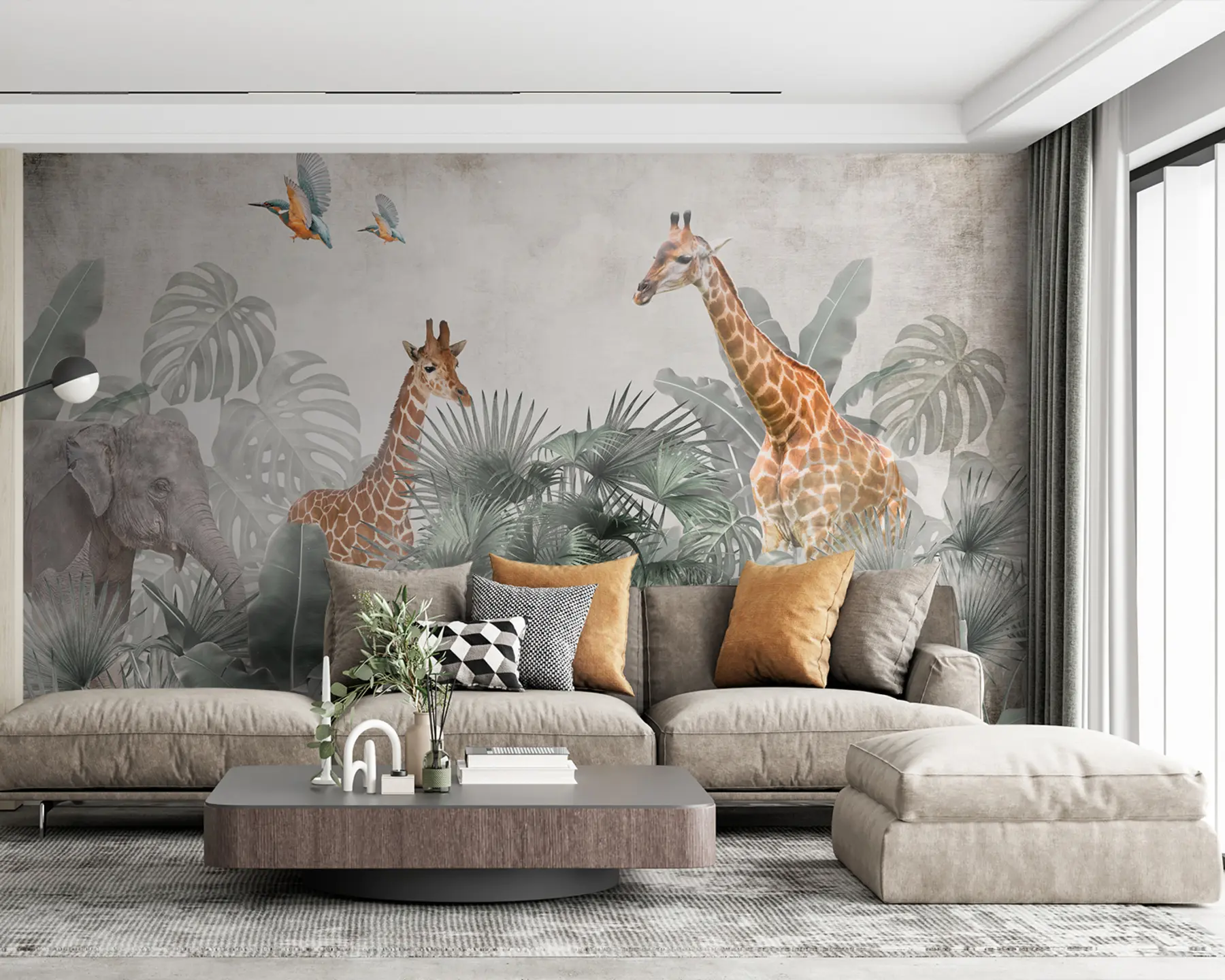 murales de pared Árboles tropicales y animales de safari. u95271