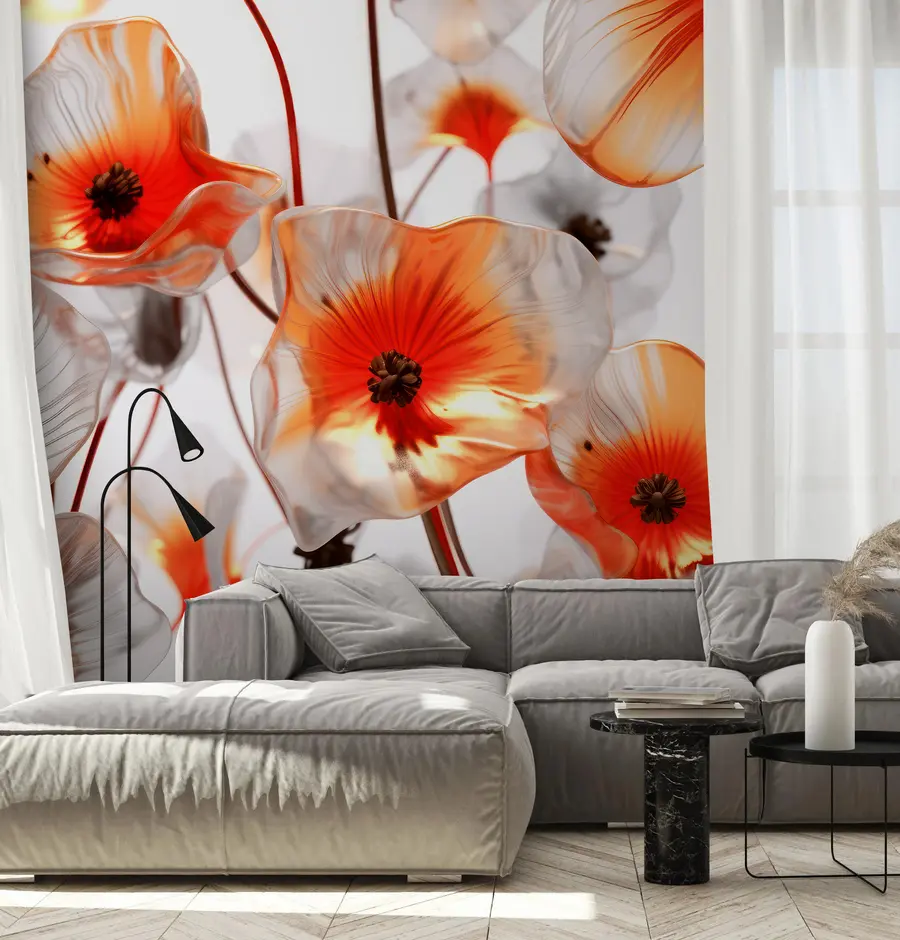 murales de pared Flores 3D de cristal rojo u95590