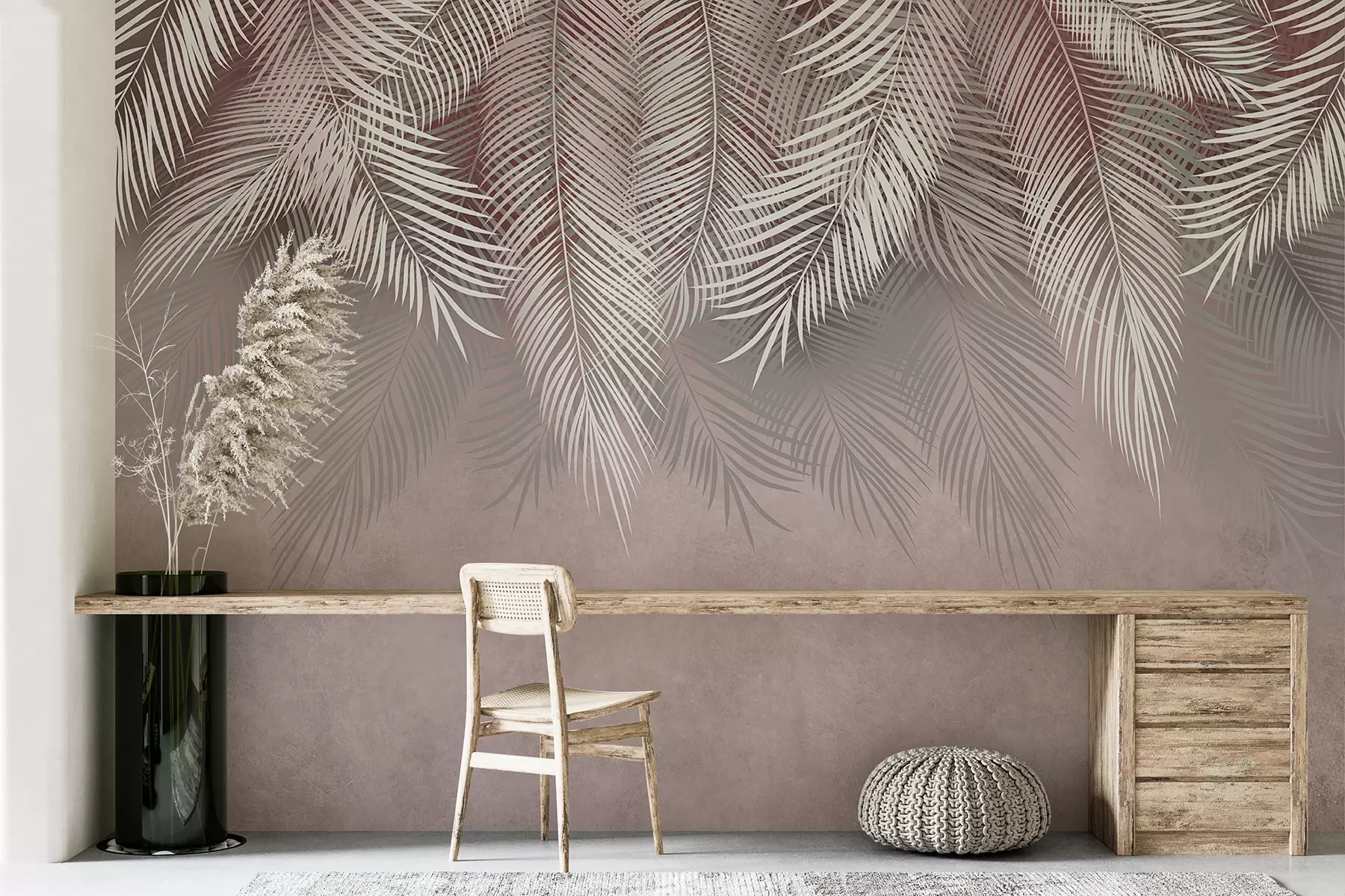 murales de pared Las nuevas hojas de palma tropical son de color blanco y rosa. u94358