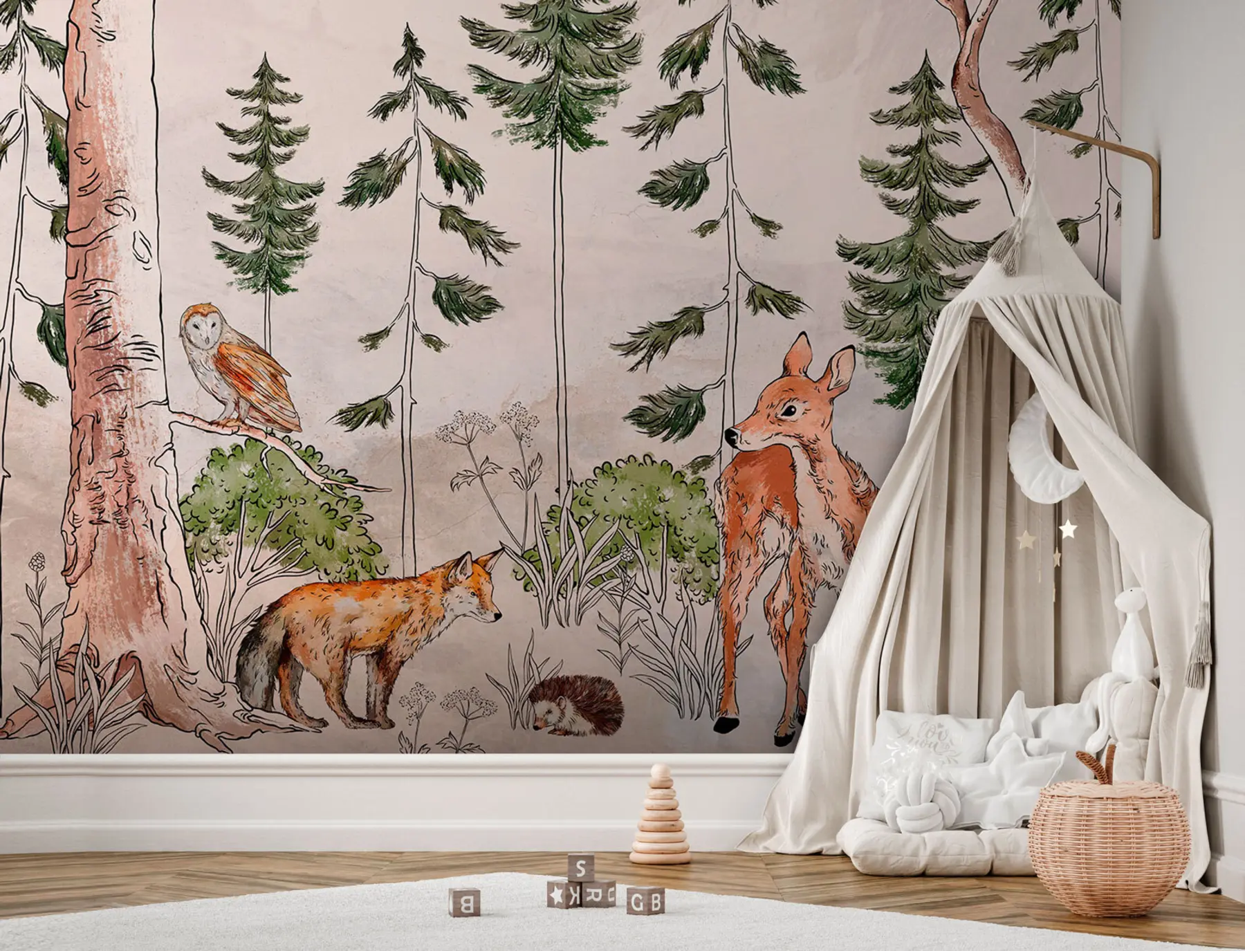 murales de pared Papel pintado fotográfico que representa animales caminando en el bosque. u95504