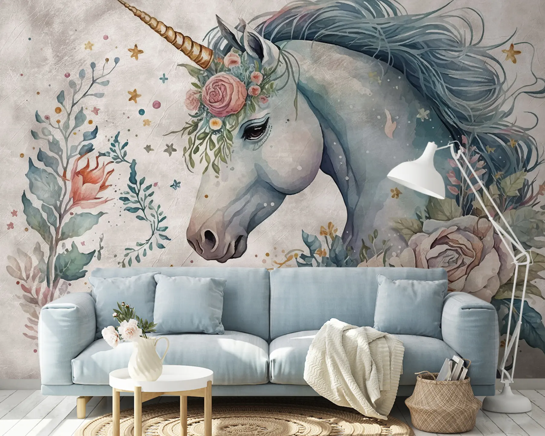 murales de pared Unicornio en flores u95404