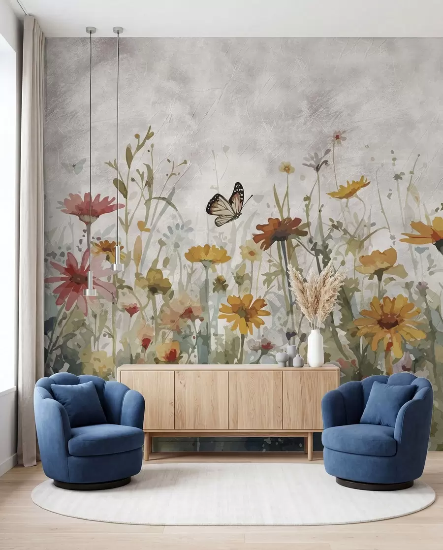 murales de pared Mariposas entre flores u95406