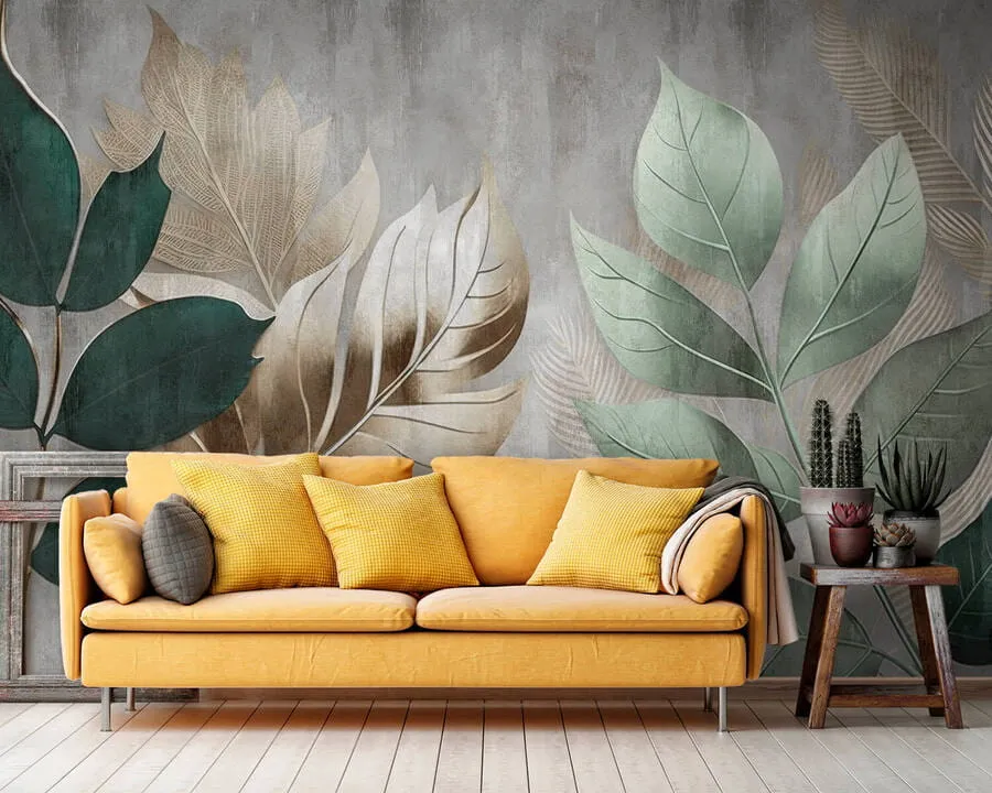 murales de pared Hojas sobre fondo texturizado u94827