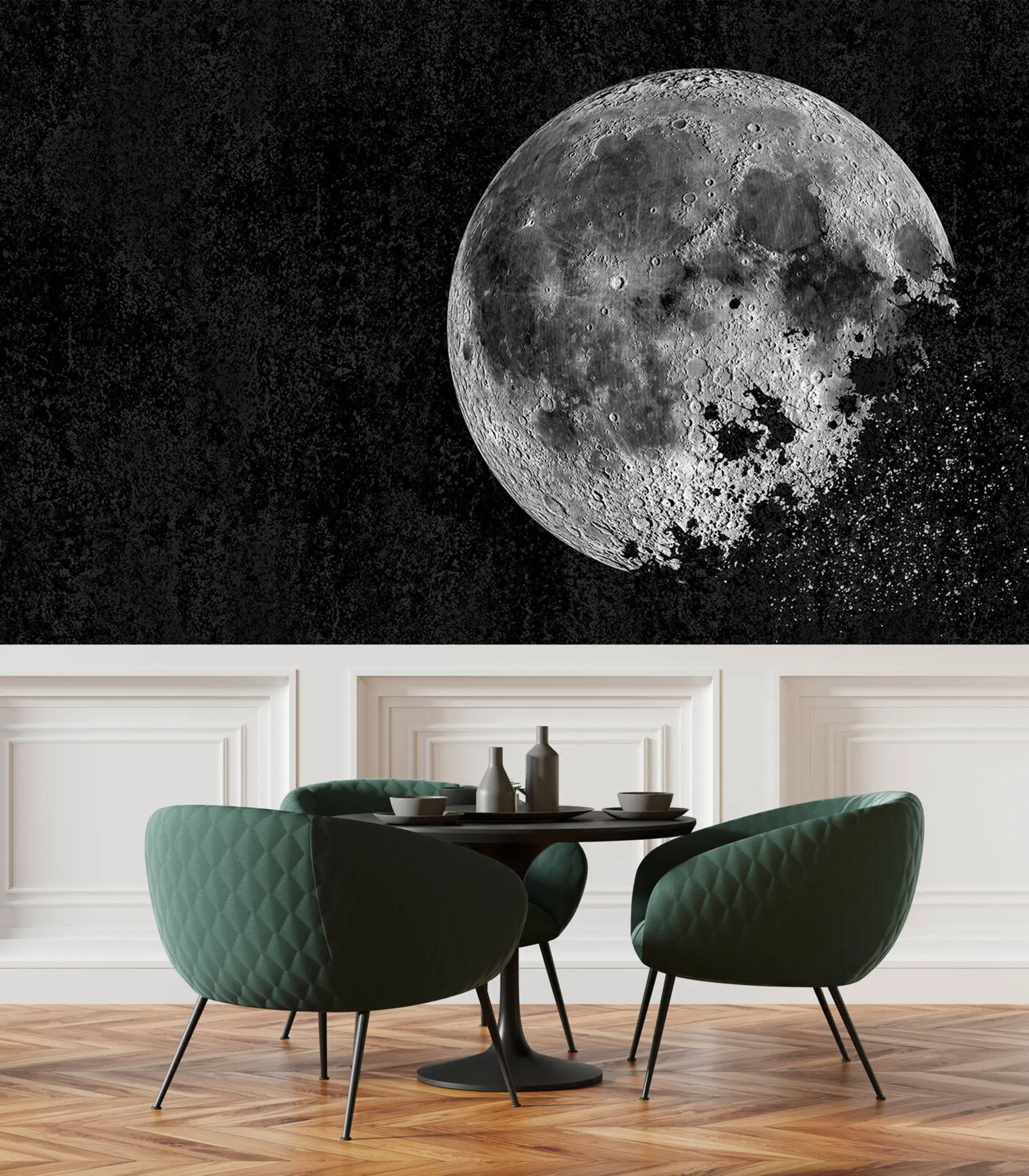 murales de pared Diseño de papel tapiz con luna disuelta sobre fondo negro grunge u95521