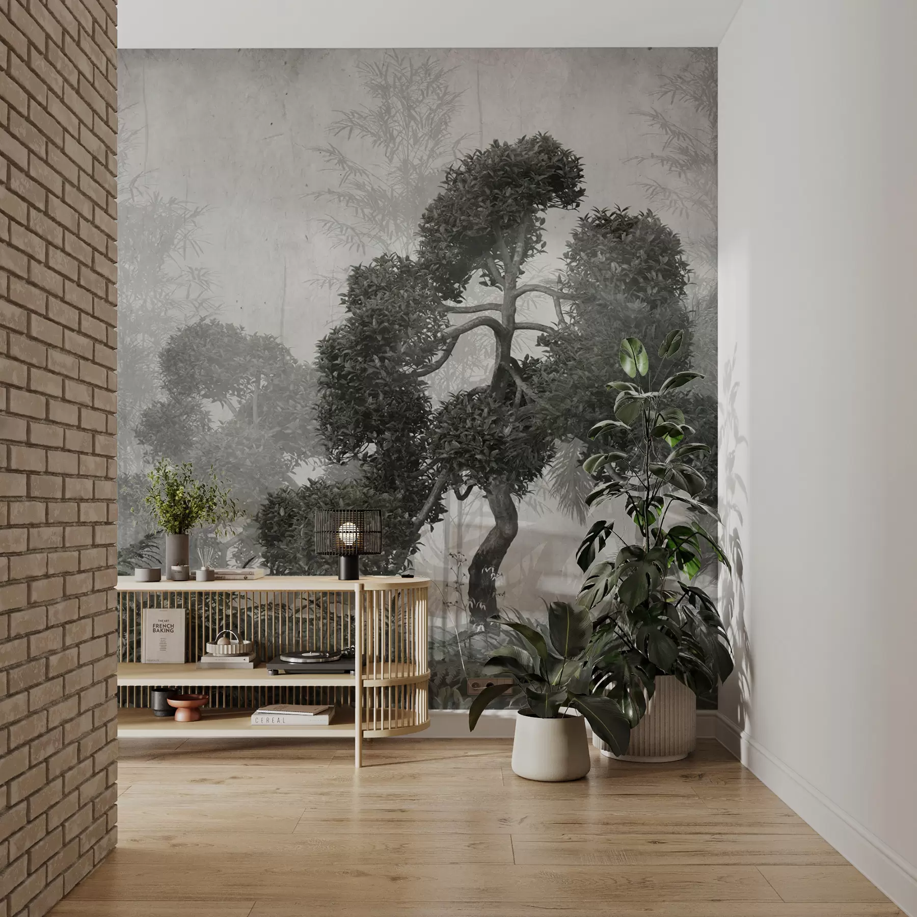 murales de pared Árboles y hojas tropicales en un bosque brumoso u95901