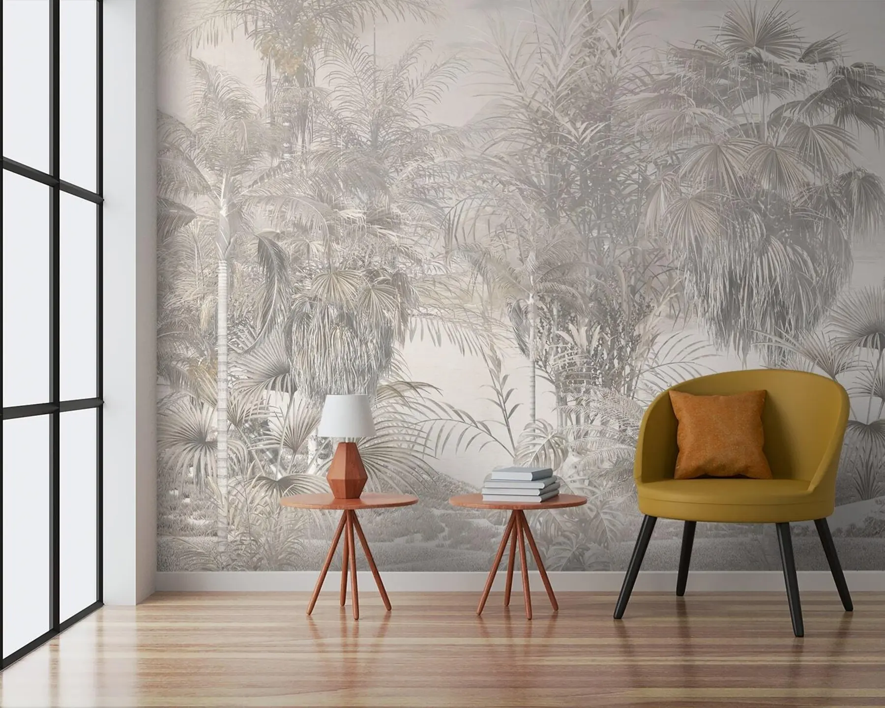 murales de pared Árboles tropicales y hojas en blanco y negro u95903