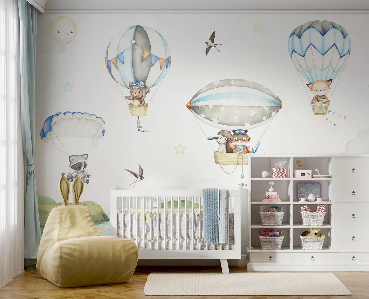 murales de pared Animales con paracaídas y globos u95349