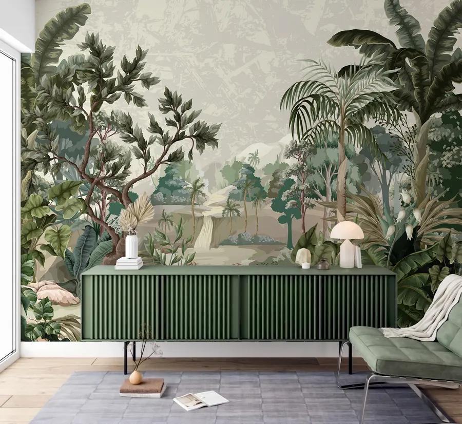 murales de pared Selva con rio y palmeras u95915