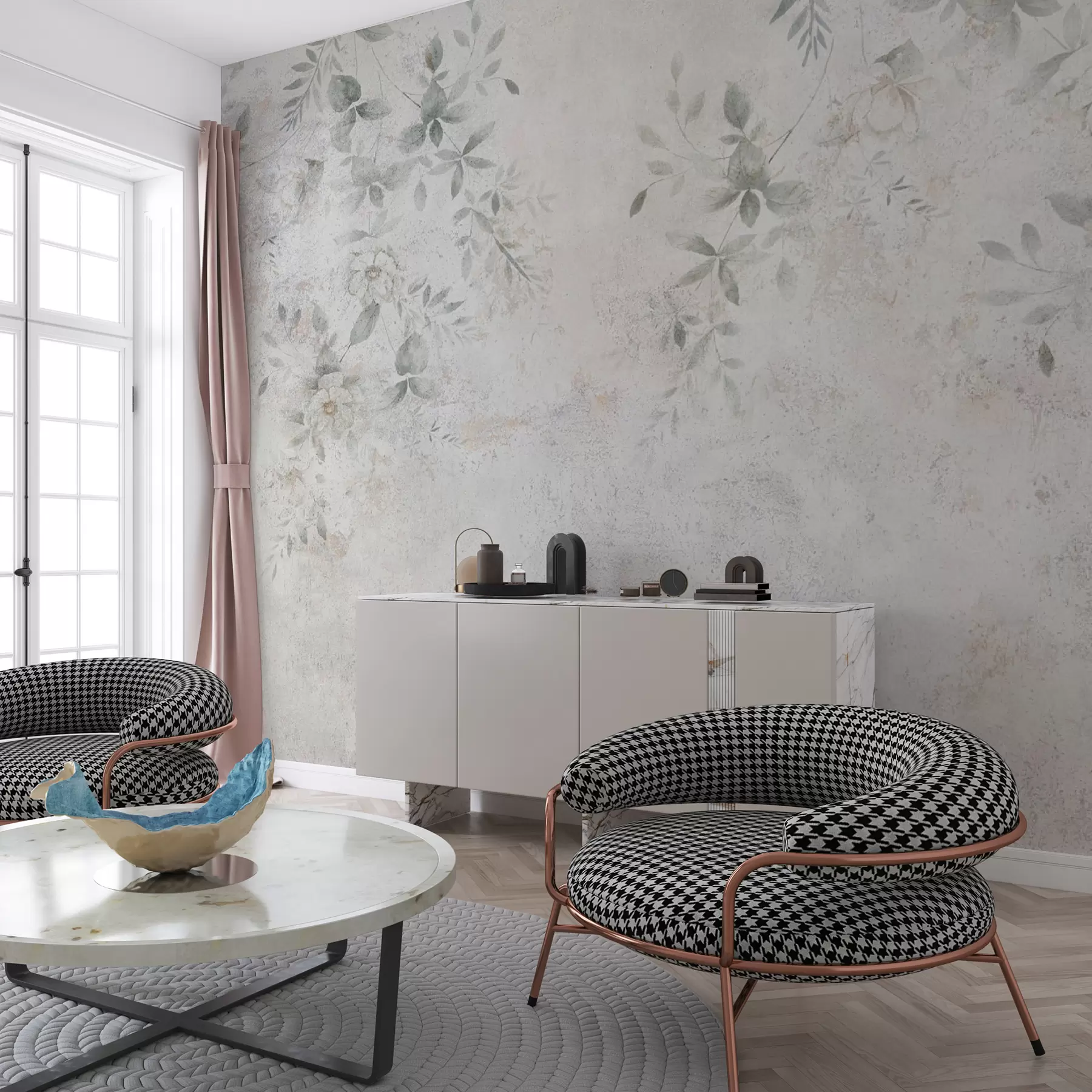 murales de pared Flores con ramas sobre minimalismo de fondo de hormigón grunge u96140