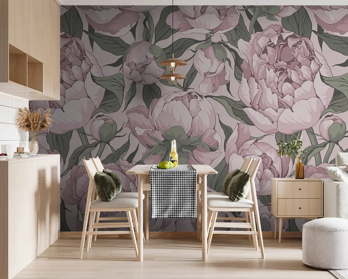 murales de pared Peonías florecientes en colores pastel u95849