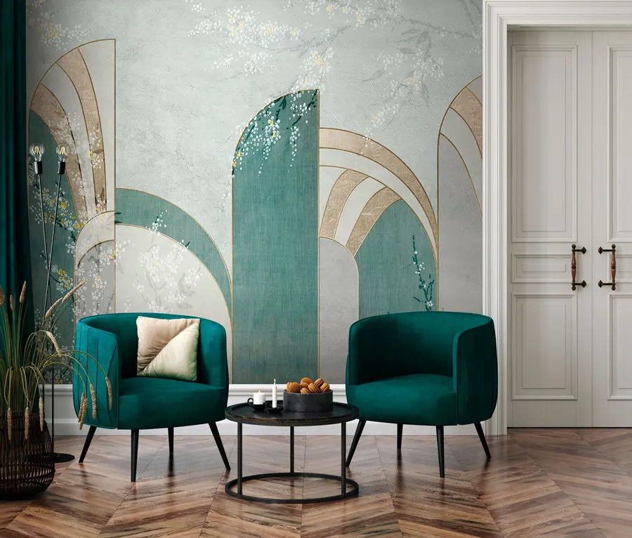 murales de pared Ramas florales que aparecen entre los paneles. u96316