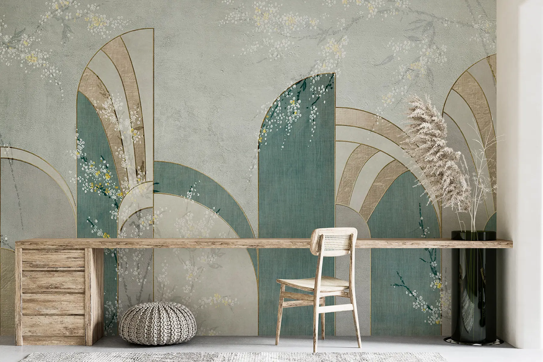 murales de pared Ramas florales que aparecen entre los paneles. u96316