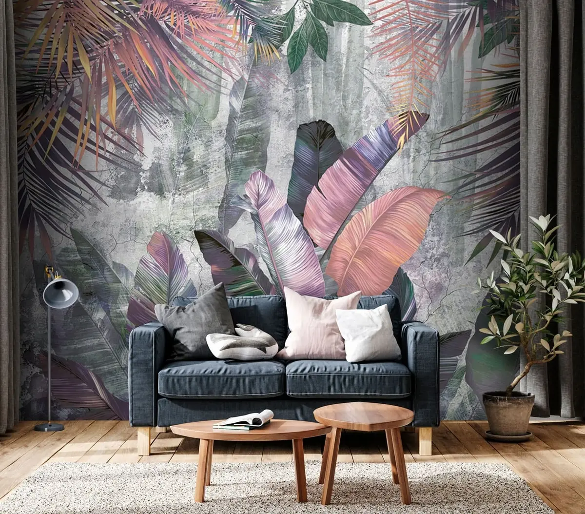 murales de pared Hojas tropicales grandes y coloridas u96338