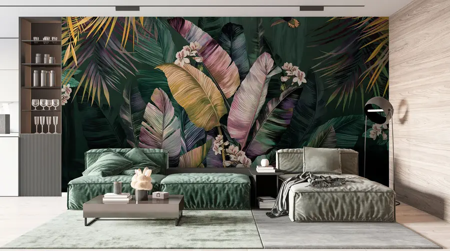 murales de pared Hojas de palma y plátano de colores u94155