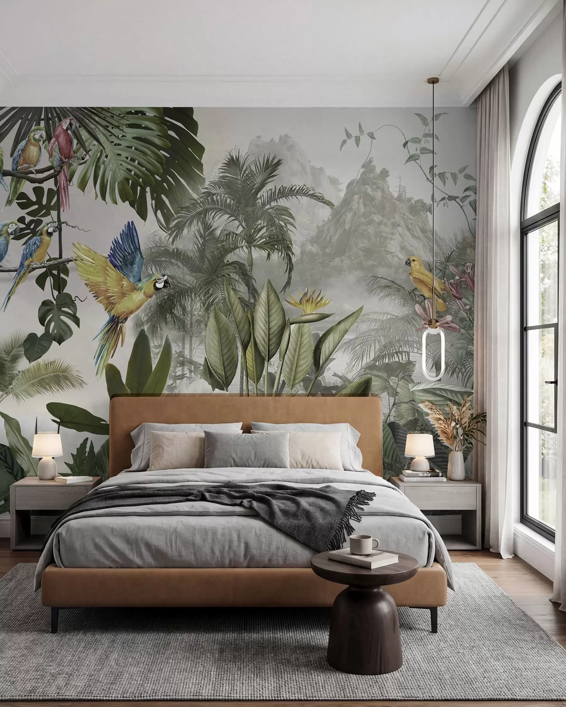murales de pared Loros entre hojas de palmera u95693