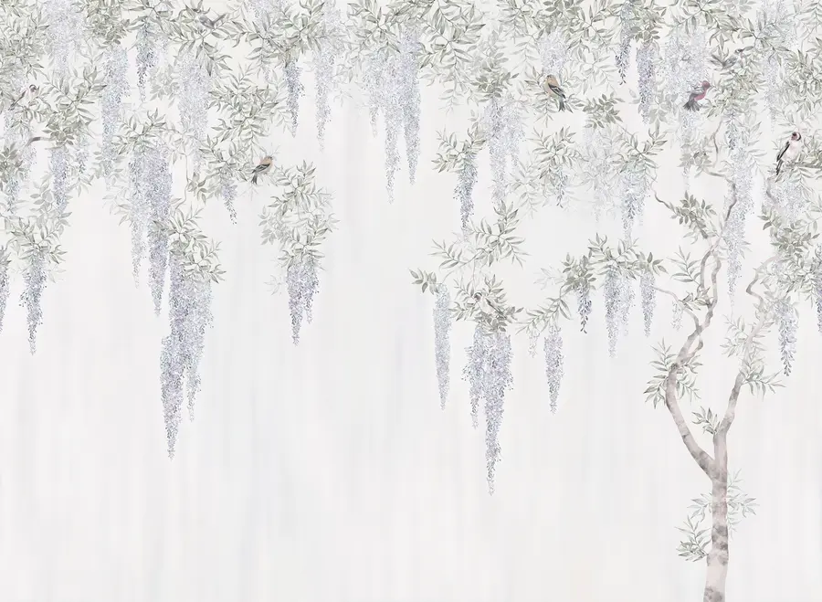 murales de pared Flores de glicina, glicina, minimalismo, monocromo, loft y estilo japonés u96928