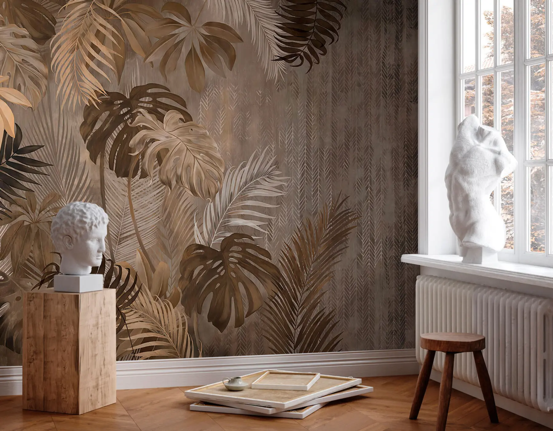 murales de pared Hojas tropicales en estilo grunge u97012