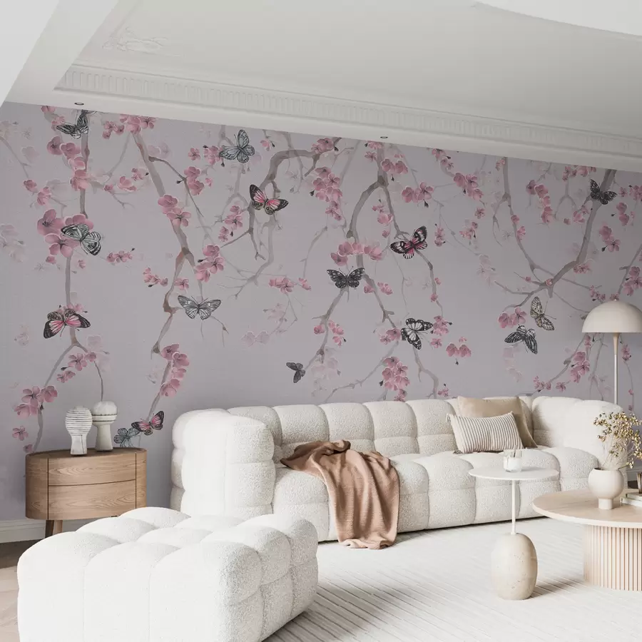 murales de pared Flores y mariposas de sakura u97056