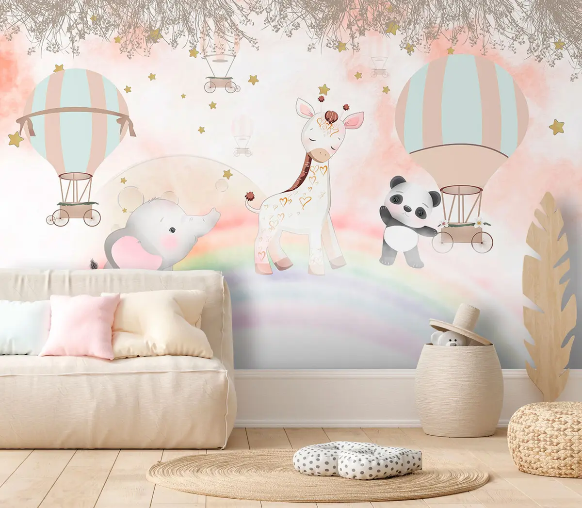 murales de pared Diseño de papel pintado con simpáticos animales para habitación infantil u97008