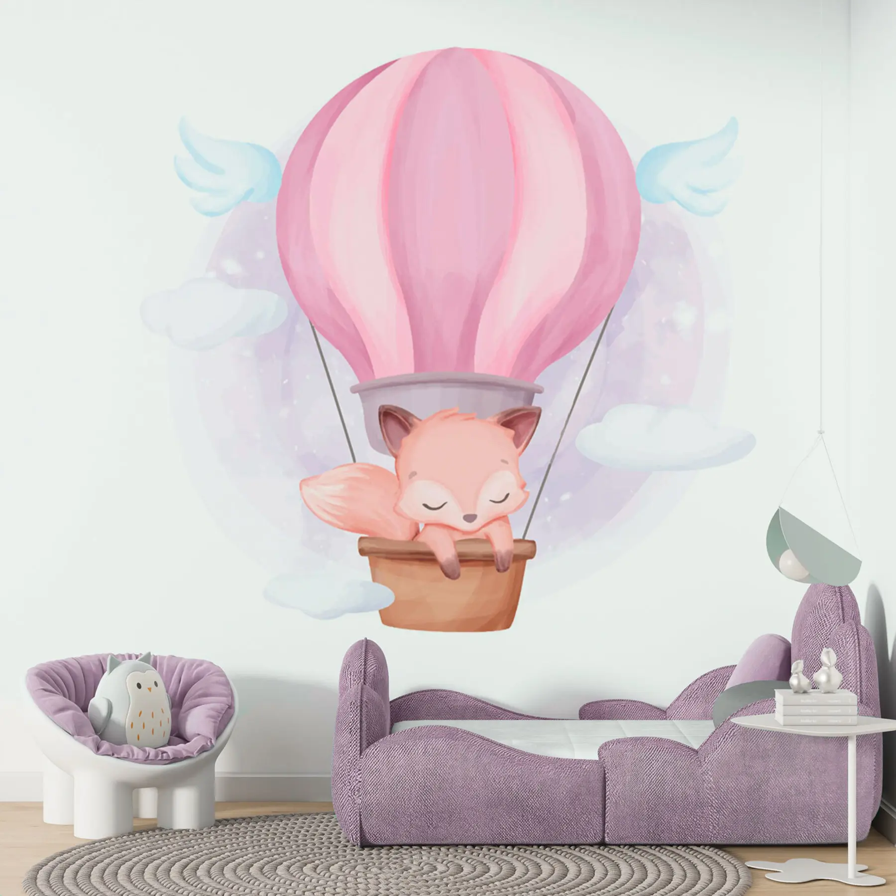 murales de pared Ilustración de un zorro en un globo aerostático u97395