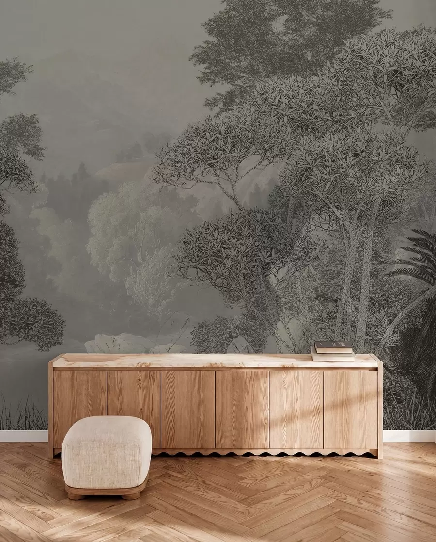 murales de pared Bosque tropical en tonos grises u97396