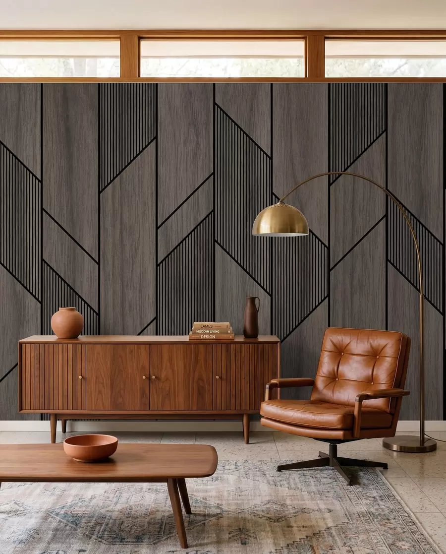 murales de pared Geometría de madera oscura u97427