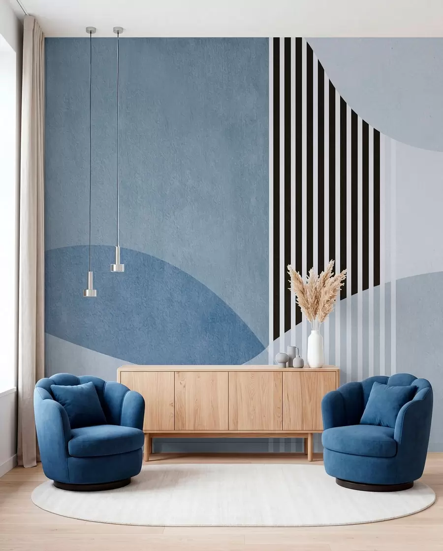 murales de pared Estilo retro abstracto en azul u74075v1