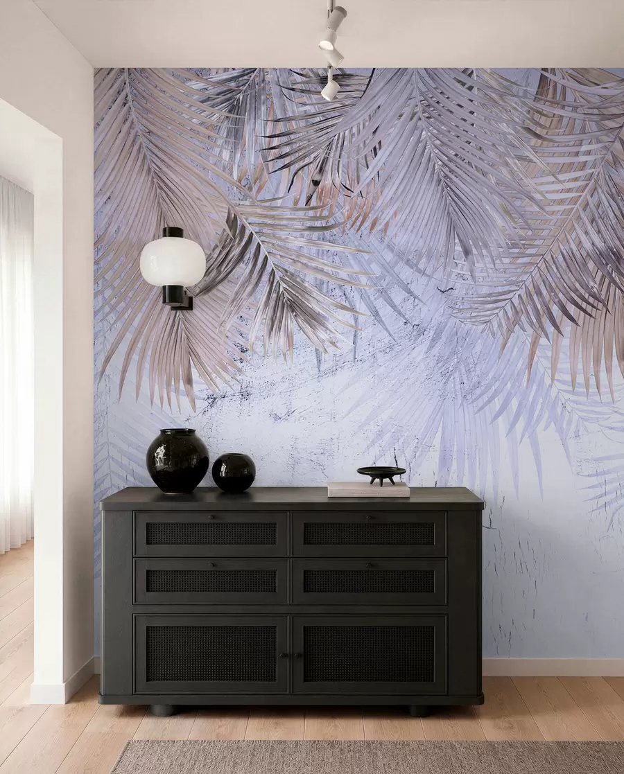 murales de pared Hojas tropicales moradas en estilo grunge u93843v1