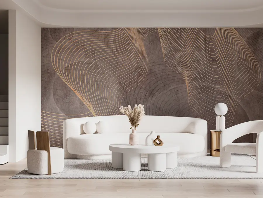 murales de pared Líneas onduladas en colores arena y beige u97469