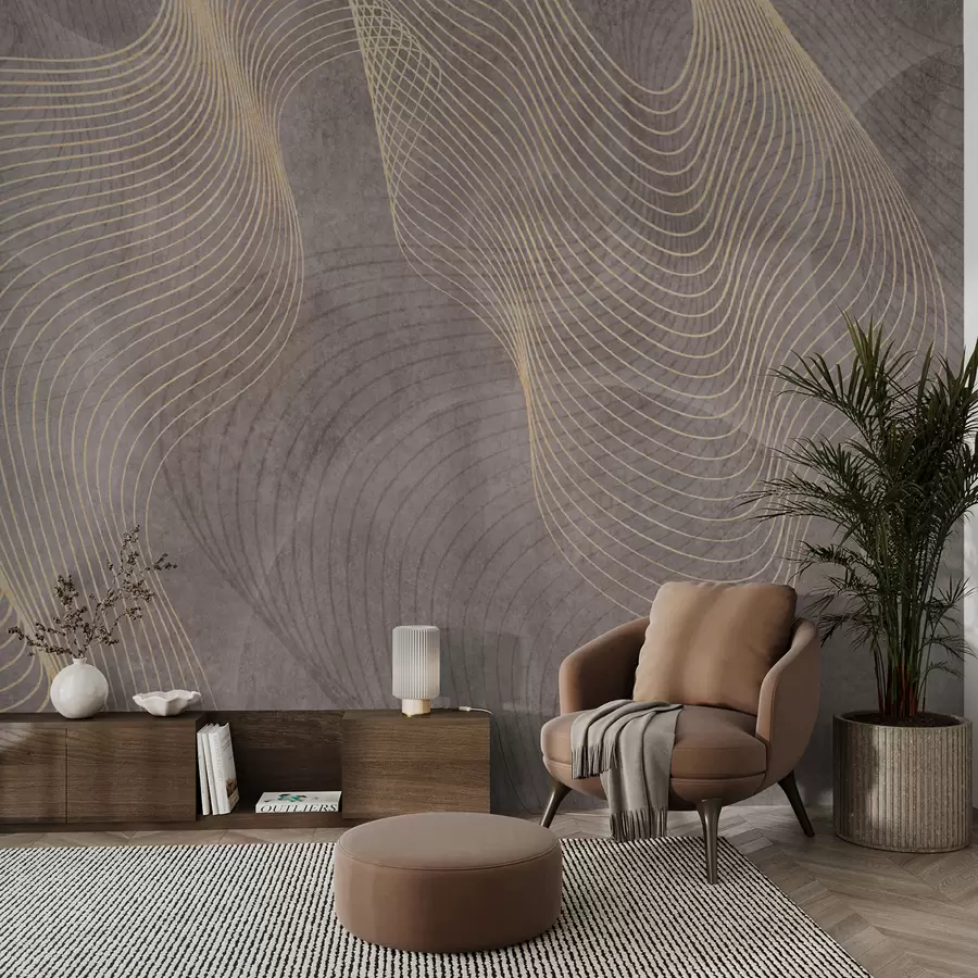 murales de pared Líneas onduladas en colores arena y beige u97469