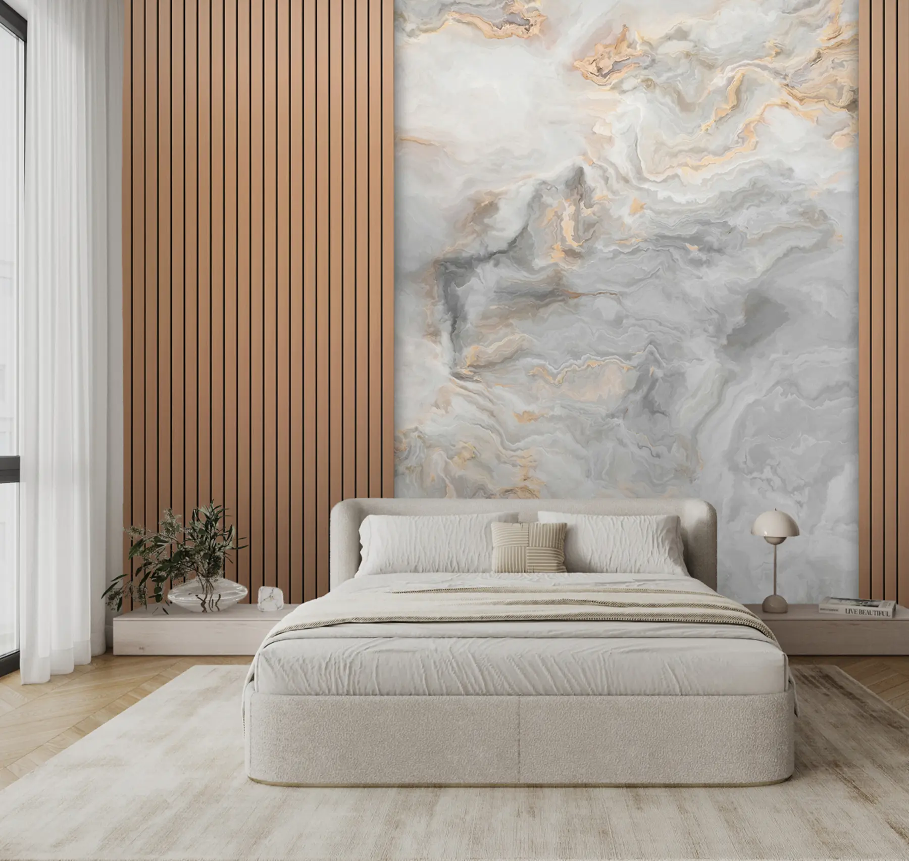 murales de pared Lamas de madera con mármol u97426