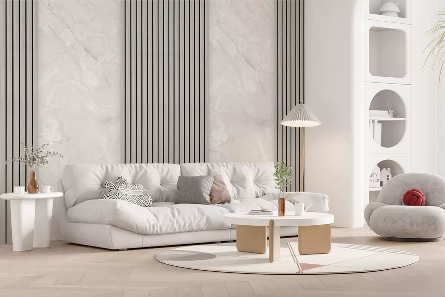 murales de pared Lamas de madera con mármol u97465