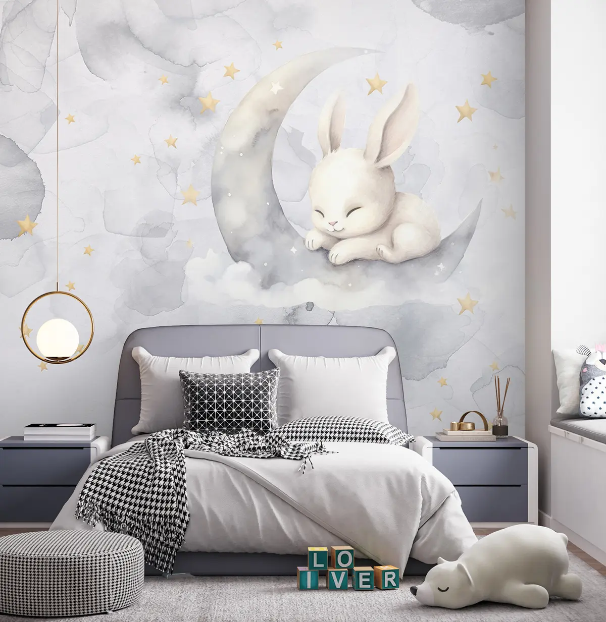 murales de pared Conejito dormido en acuarela u97739