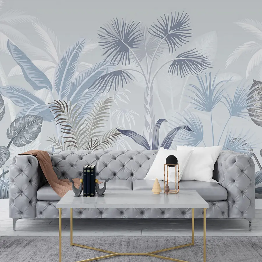 murales de pared Vertebrado, planta y rama en colores azules u06685v1