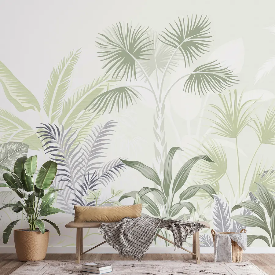 murales de pared Vertebrado, planta y rama en colores verdes u06685v3