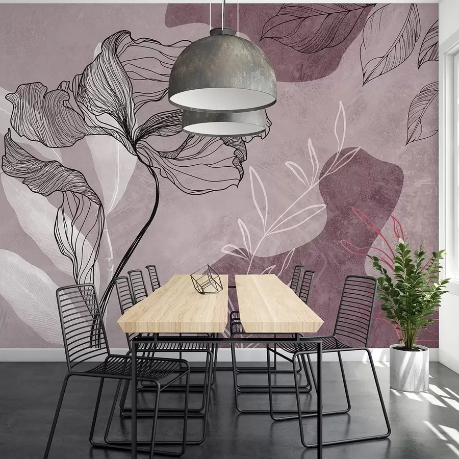 murales de pared Plantas de estilo boho en tonos rosas u71303v3
